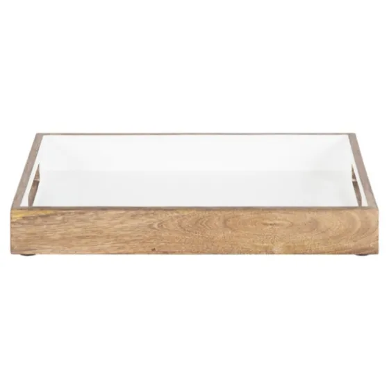 White Enameled Rectangle Mango Wood Tray-Kirkland's Home Sale