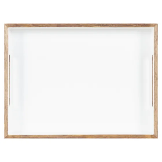 White Enameled Rectangle Mango Wood Tray-Kirkland's Home Sale