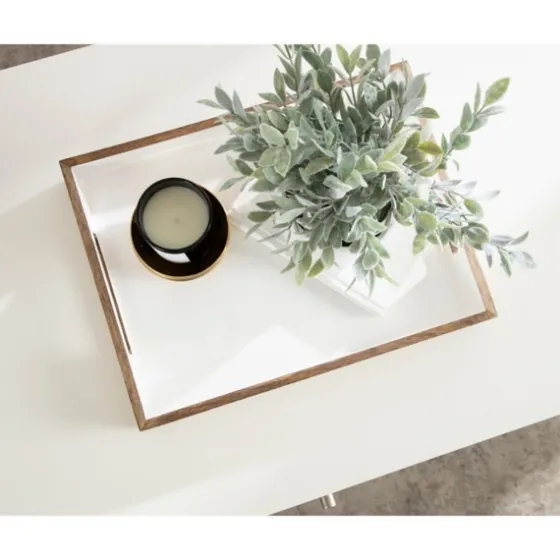 White Enameled Rectangle Mango Wood Tray-Kirkland's Home Sale