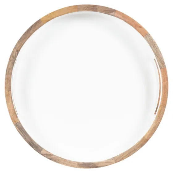White Enameled Round Mango Wood Tray-Kirkland's Home Clearance