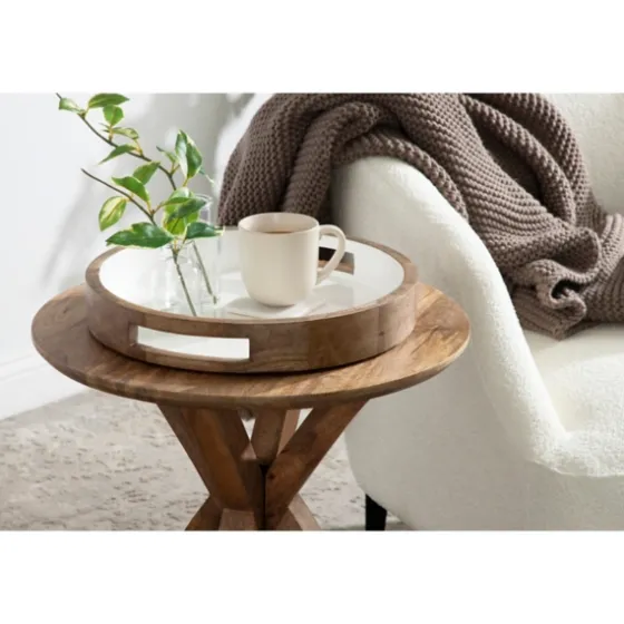 White Enameled Round Mango Wood Tray-Kirkland's Home Clearance