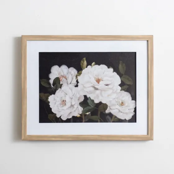 White Flowers On Black Back Framed Art Print-Kirkland's Home Best Sale