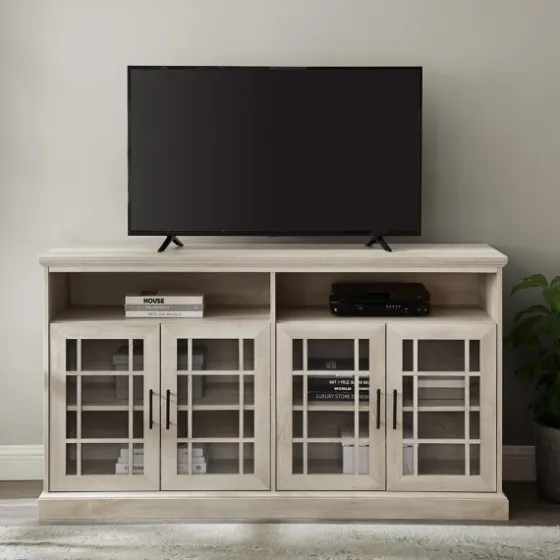 White Oak Glass Door Tv Stand, 58 In.-Kirkland's Home Store