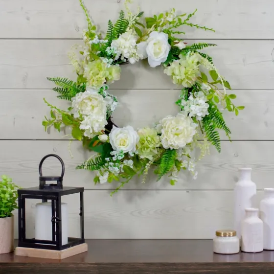 White Roses And Geraniums Wreath-Kirkland's Home Discount