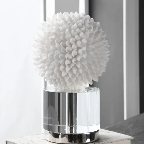 White Sea Shell Sphere Crystal Base Statue-Kirkland's Home Discount