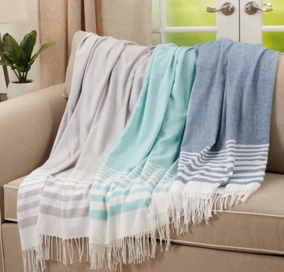 White Stripe With Fringe Throw Blanket-Kirkland's Home Shop