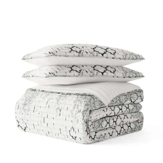 White Trellis Reversible 3-Pc. Queen Quilt Set-Kirkland's Home Discount