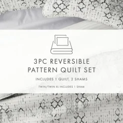 White Trellis Reversible 3-Pc. Queen Quilt Set-Kirkland's Home Discount