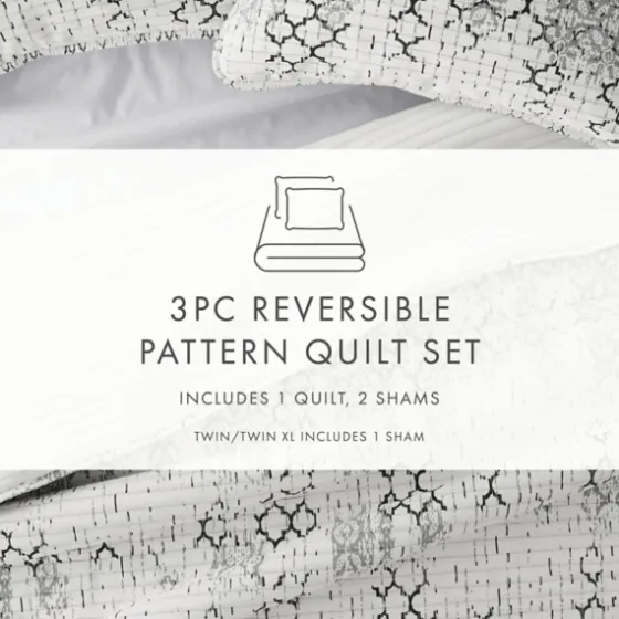 White Trellis Reversible 3-Pc. Queen Quilt Set-Kirkland's Home Discount