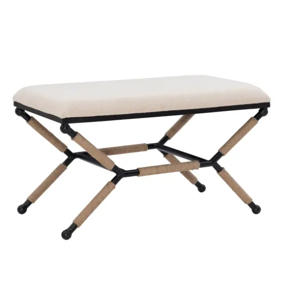 White Upholstered And Wrapped Rope Metal Bench-Kirkland's Home Fashion