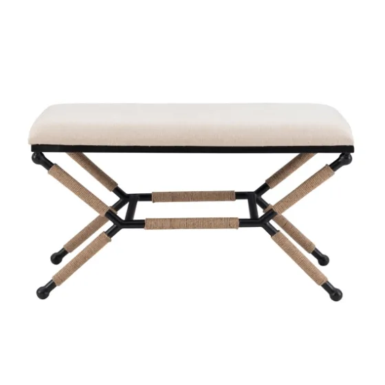 White Upholstered And Wrapped Rope Metal Bench-Kirkland's Home Fashion