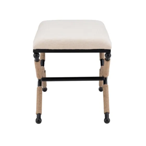 White Upholstered And Wrapped Rope Metal Bench-Kirkland's Home Fashion