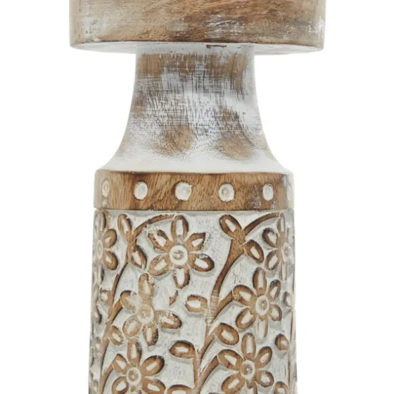 White Washed Floral Wood Candle Holders, Set Of 3-Kirkland's Home Clearance