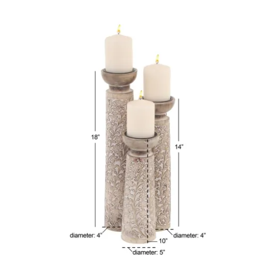 White Washed Floral Wood Candle Holders, Set Of 3-Kirkland's Home Clearance