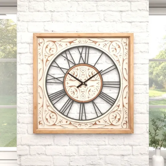 White Wood Farmhouse Square Wall Clock-Kirkland's Home Store