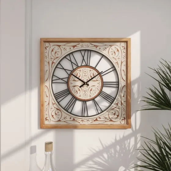 White Wood Farmhouse Square Wall Clock-Kirkland's Home Store