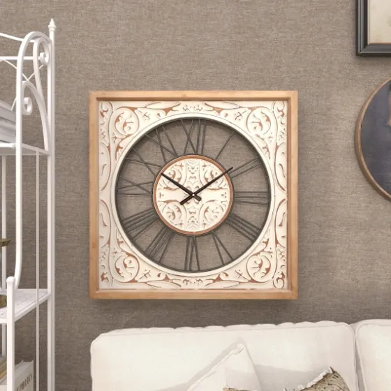 White Wood Farmhouse Square Wall Clock-Kirkland's Home Store
