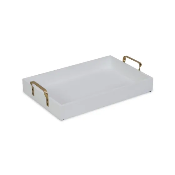 White Wood Tray With Gold Handles-Kirkland's Home Online