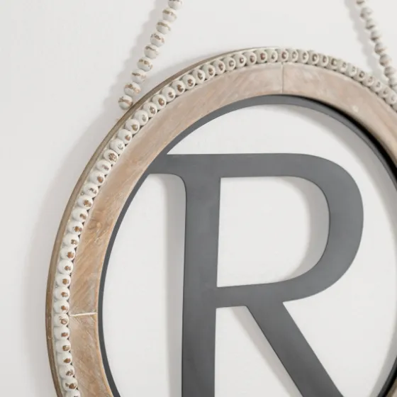 Whitewash Bead Trim Monogram R Plaque-Kirkland's Home Store