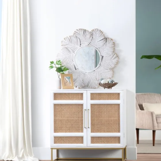 Whitewash Round Palm Leaf Wall Mirror-Kirkland's Home Outlet