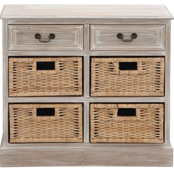 Whitewashed Cabinet With Rattan Baskets-Kirkland's Home Clearance