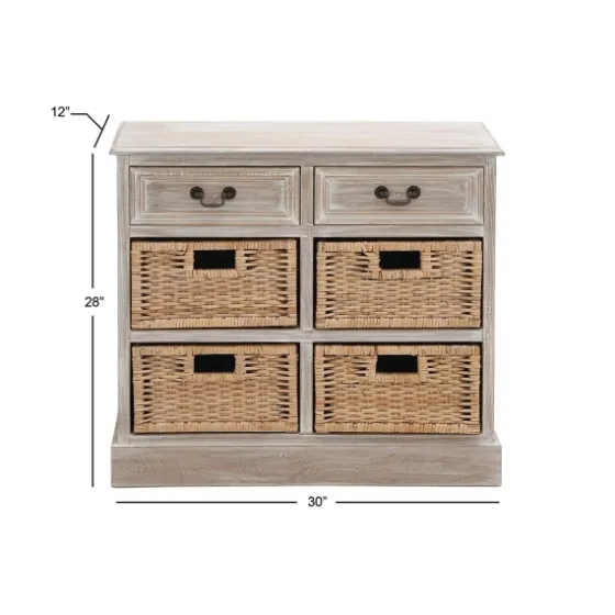 Whitewashed Cabinet With Rattan Baskets-Kirkland's Home Clearance