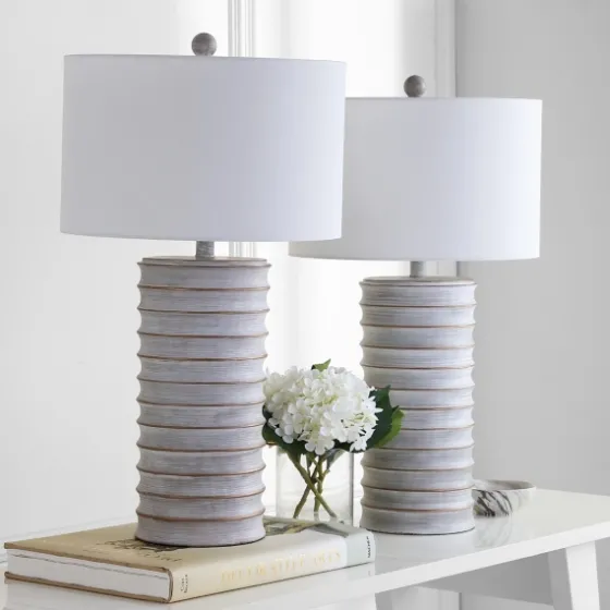 Whitewashed Gray Resin Ridges 2-Pc. Table Lamp Set-Kirkland's Home Best Sale