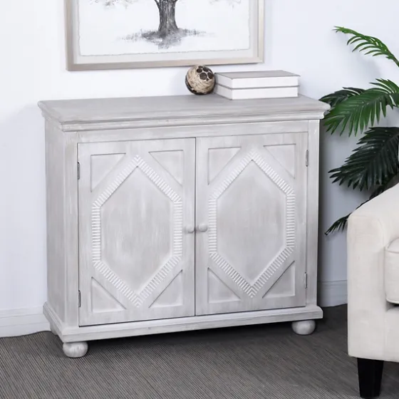 Whitewashed Gray Wood Hexagonal Door Cabinet-Kirkland's Home Clearance