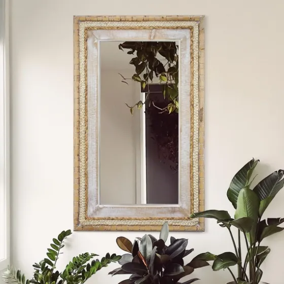 Whitewashed Hand Woven Rattan Mirror-Kirkland's Home Fashion