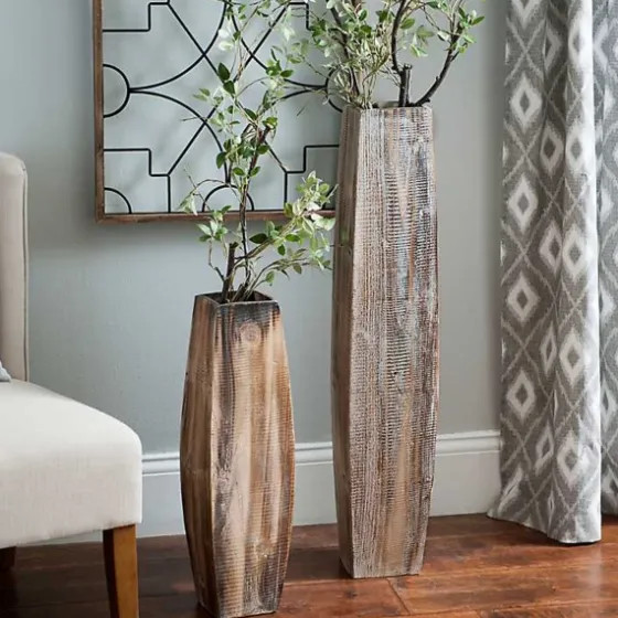 Whitewashed Oblong Wooden Vases, Set Of 2-Kirkland's Home Online