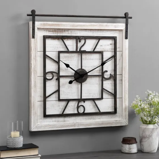Whitewashed Sliding Barn Door Wall Clock-Kirkland's Home Discount