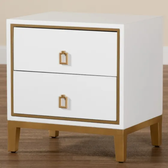 Wood & Gold Accent 2-Drawer Nightstand-Kirkland's Home Shop