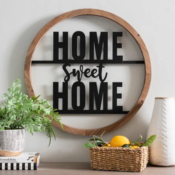 Wood And Metal Home Sweet Home Round Plaque-Kirkland's Home Store