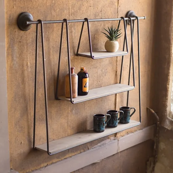 Wood And Metal Three-Tier Side Modern Wall Shelf-Kirkland's Home Best