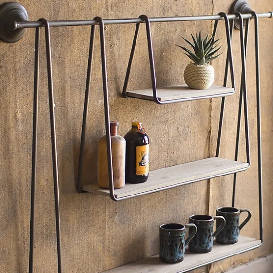 Wood And Metal Three-Tier Side Modern Wall Shelf-Kirkland's Home Best