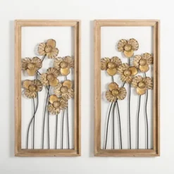 Wood Gold Metal Flowers I Wall Plaque-Kirkland's Home Hot