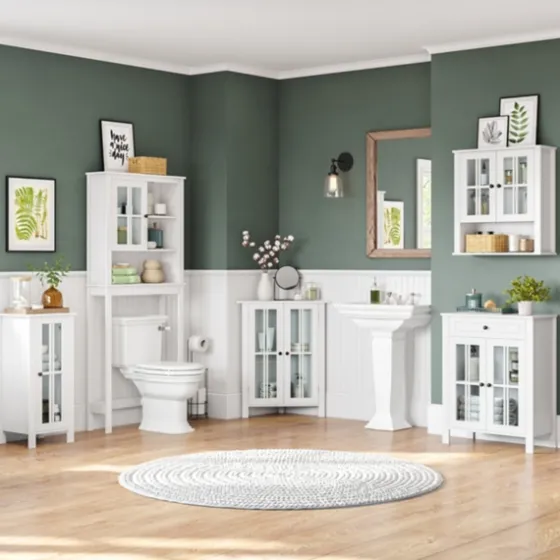 Wood Two Pane Glass Doors Floor Cabinet-Kirkland's Home Best Sale