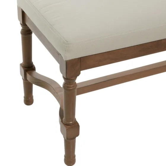 Wood Upholstered Burlap Seat Bench-Kirkland's Home Hot