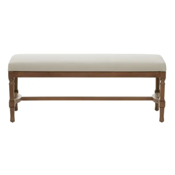 Wood Upholstered Burlap Seat Bench-Kirkland's Home Hot