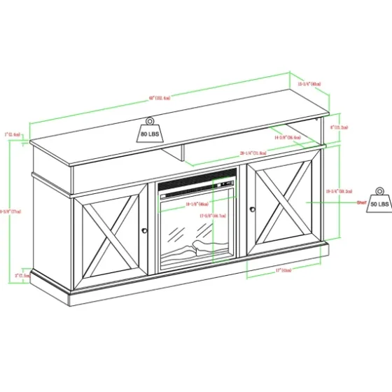 Wood X-Door Led Fireplace Cabinet-Kirkland's Home Shop