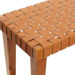 Woven Leather Textured Wood Bench-Kirkland's Home Clearance