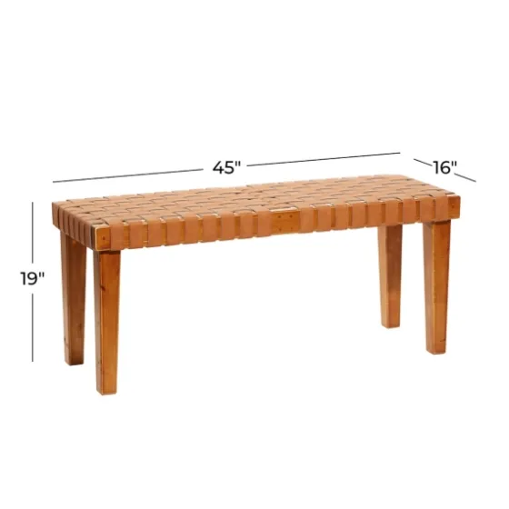 Woven Leather Textured Wood Bench-Kirkland's Home Clearance