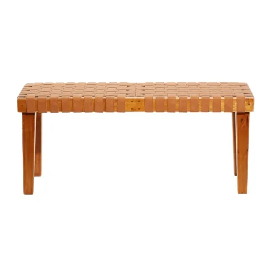 Woven Leather Textured Wood Bench-Kirkland's Home Clearance