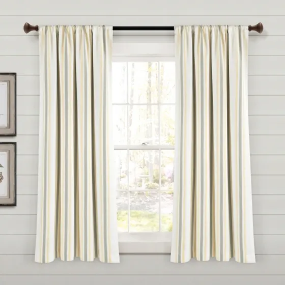 Yellow & Gray Farmhouse Curtain Panel Set, 63 In.-Kirkland's Home Hot
