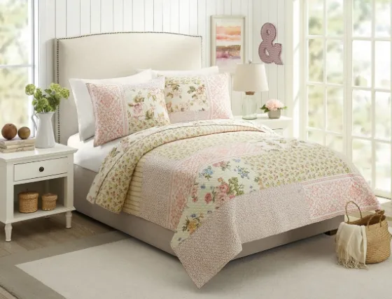Yellow And Pink Patchwork Blooms King Quilt-Kirkland's Home Flash Sale